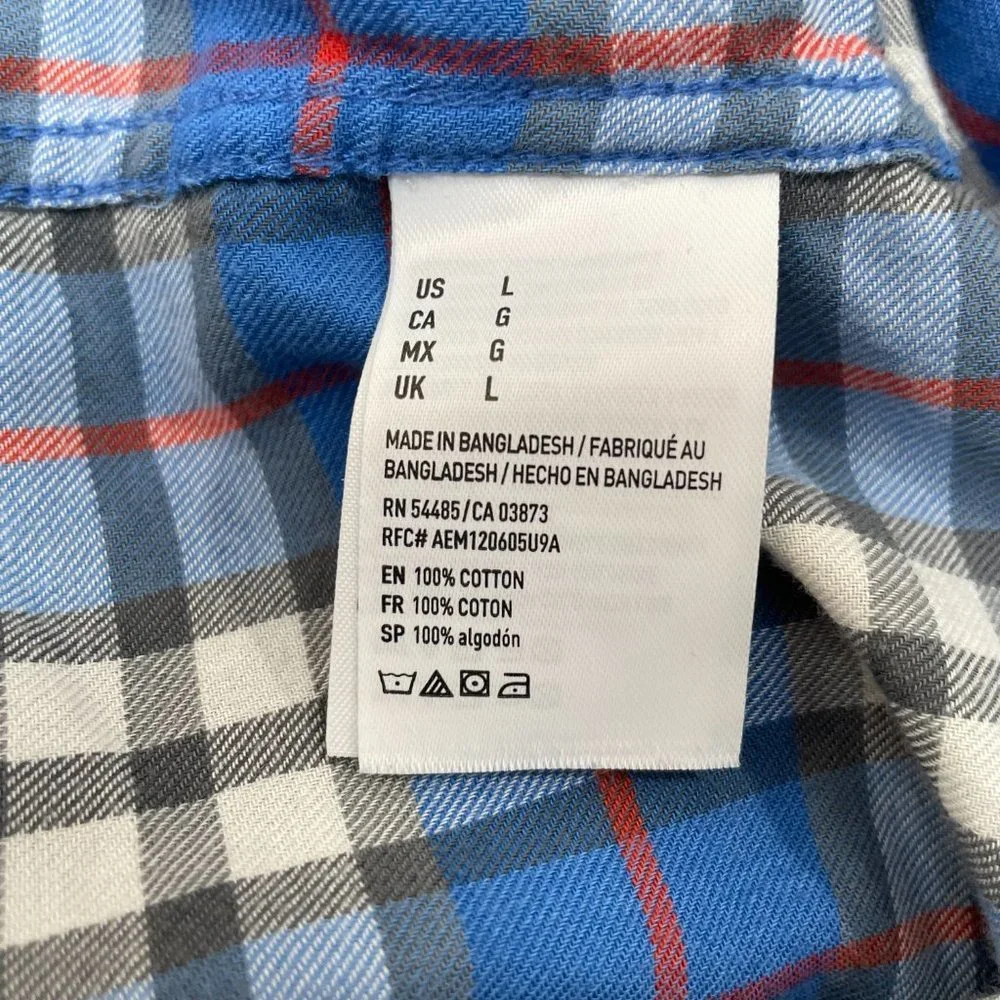 American Eagle Shirt Large Blue Plaid Casual Button-Front Long Sleeve Men's - Picture 12 of 13